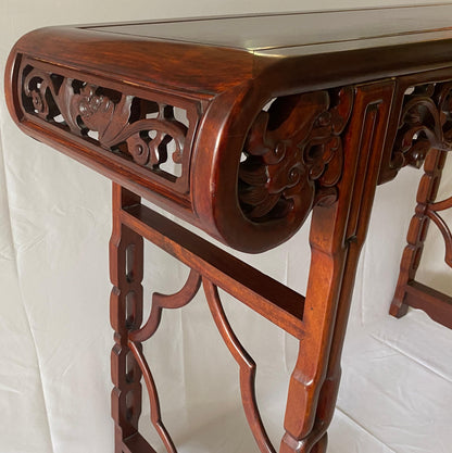 Large Chinese Hand Carved Dragon Altar Table or Rosewood Entry Table — detail 9
