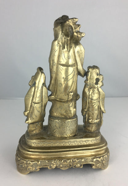 Bronze Chinese Statue of Three Figures — detail 3