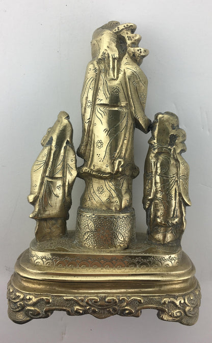Bronze Chinese Statue of Three Figures — detail 4