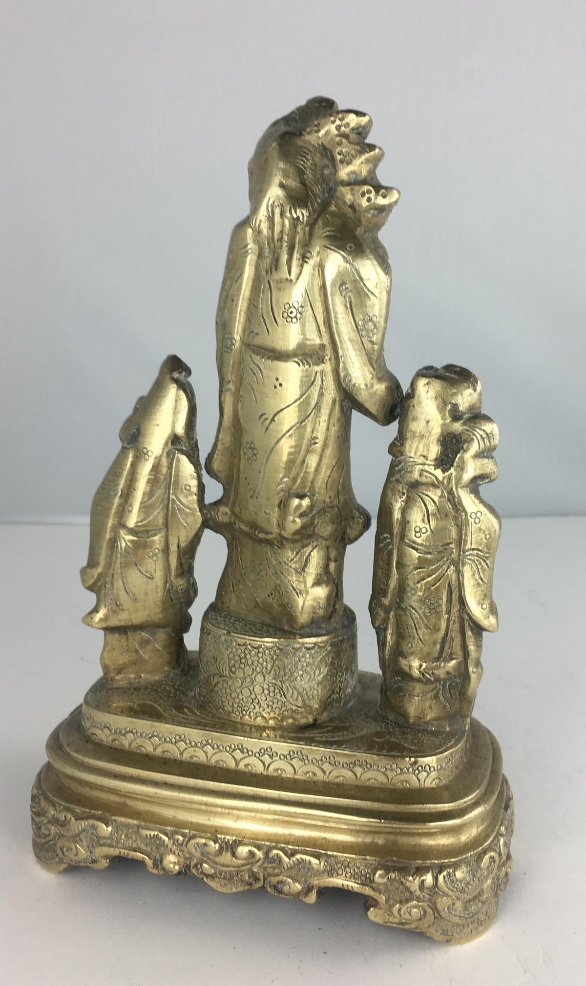 Bronze Chinese Statue of Three Figures — detail 6