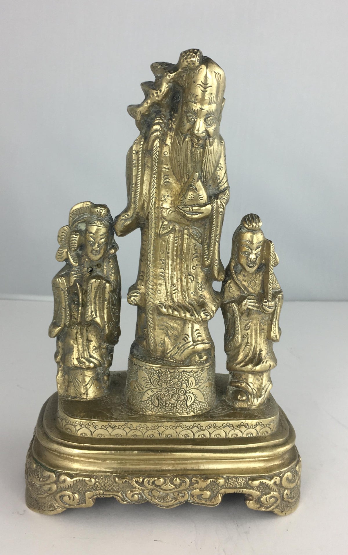 Bronze Chinese Statue of Three Figures — detail 7