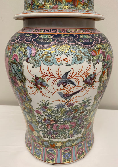 Large Famille Rose Chinese Temple Jar with Lid — detail 4