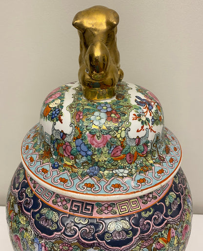Large Famille Rose Chinese Temple Jar with Lid — detail 6