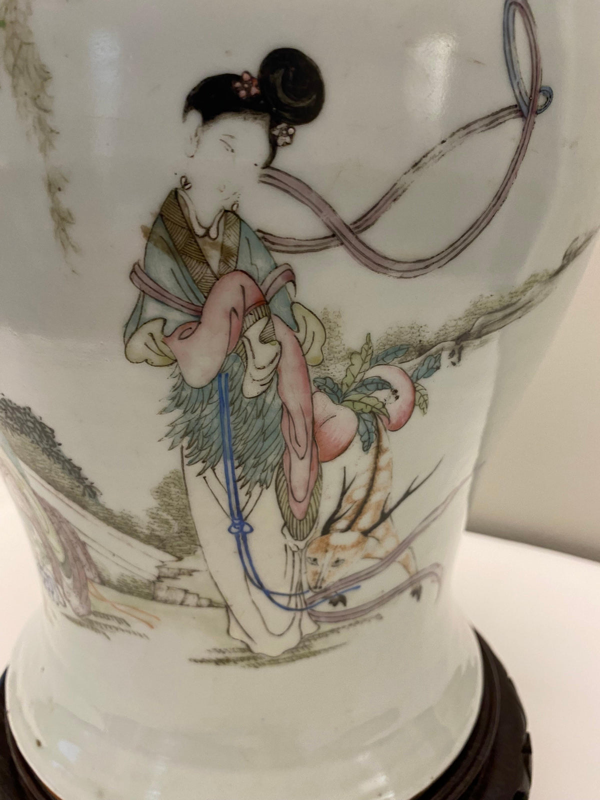 Rare Large 19th Century Chinese Porcelain Pale Blue Bulbous Vase Lamp — detail 8