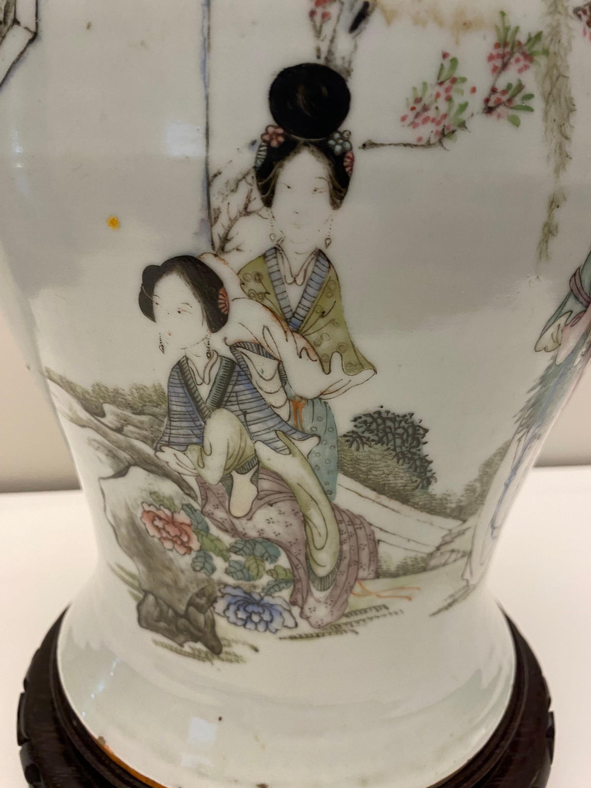 Rare Large 19th Century Chinese Porcelain Pale Blue Bulbous Vase Lamp — detail 9