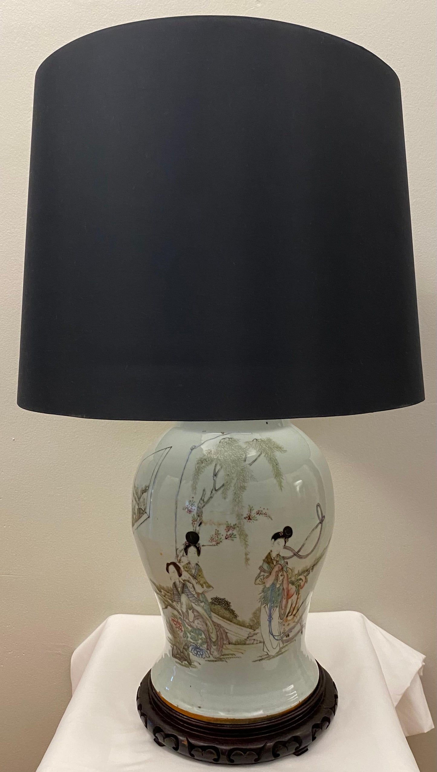 Rare Large 19th Century Chinese Porcelain Pale Blue Bulbous Vase Lamp — detail 5