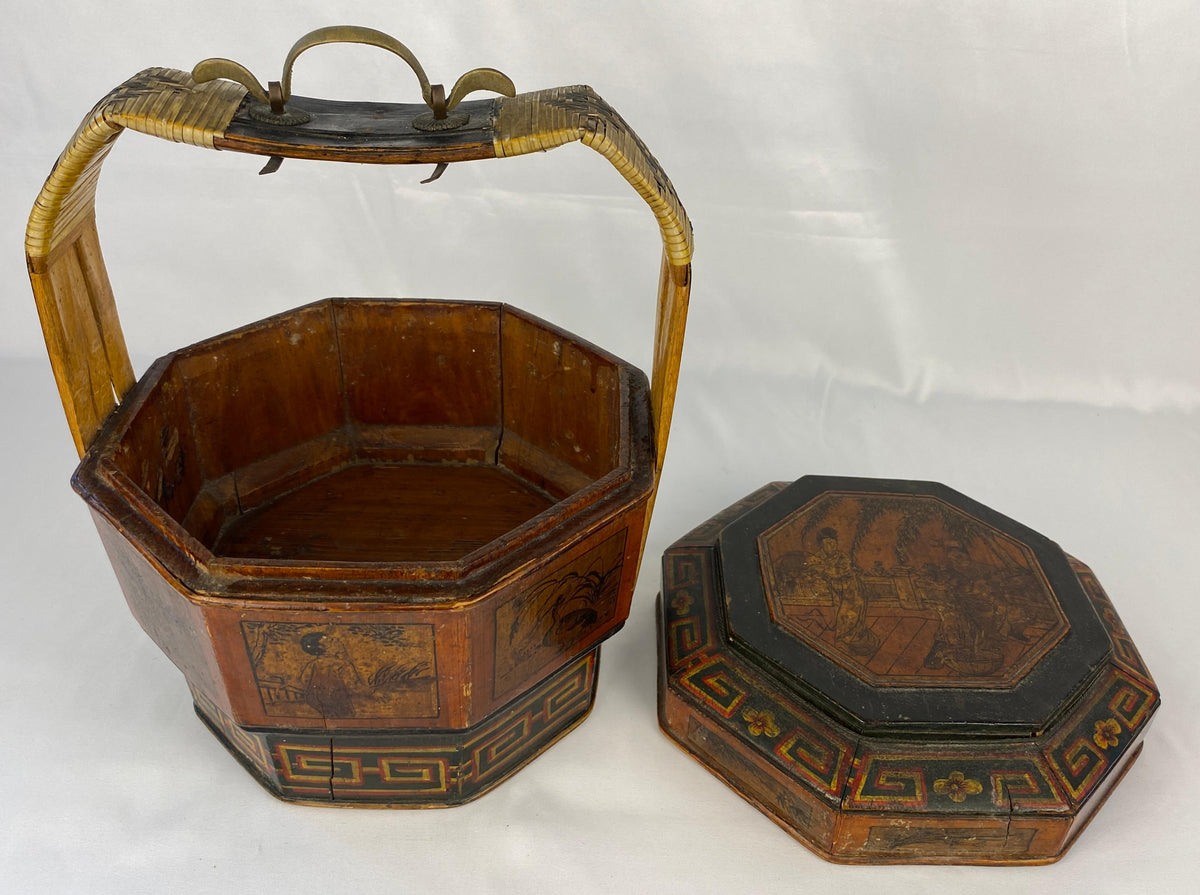 Antique Chinese Lunch Box with Carved Handle — detail 3