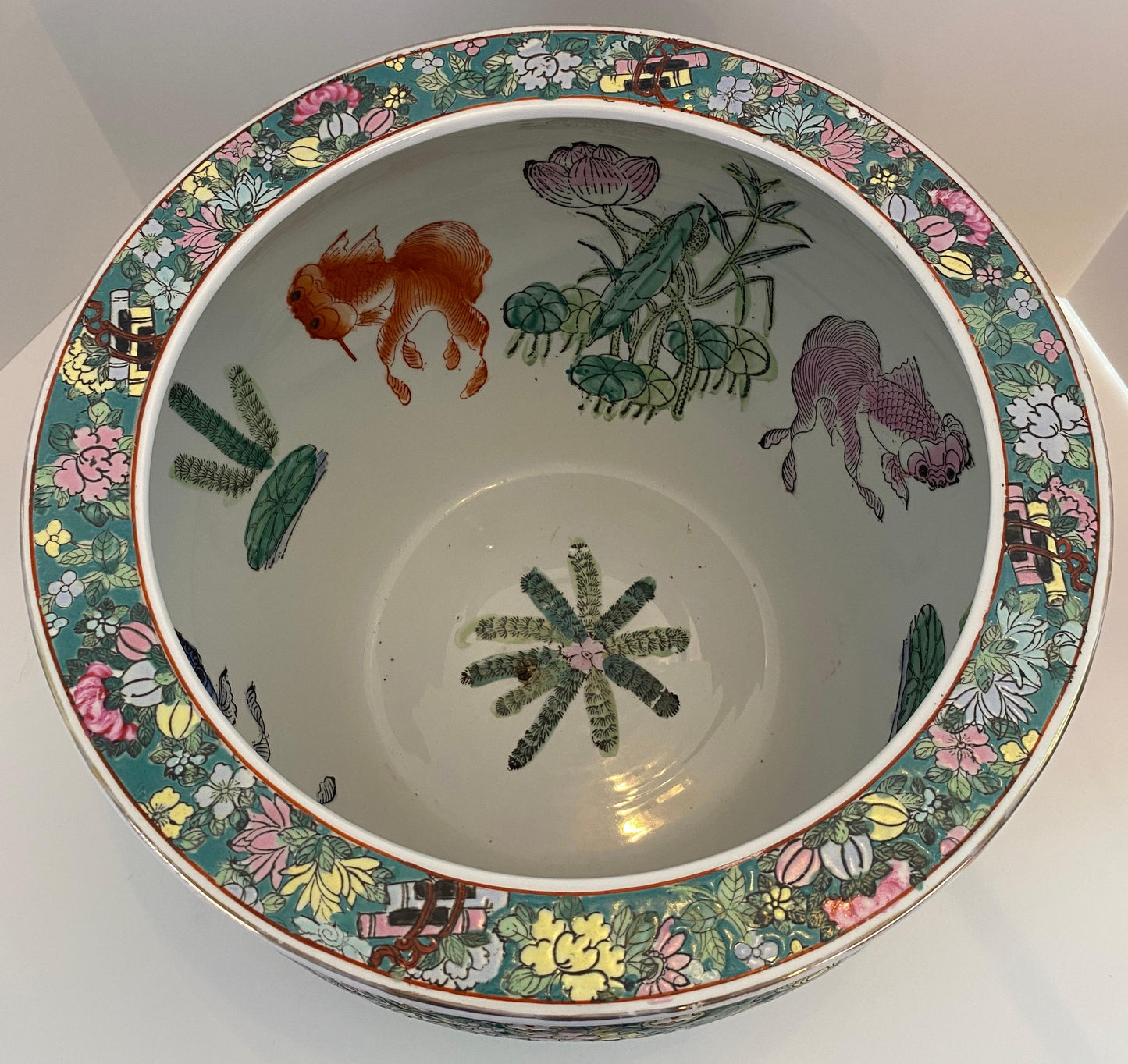 Chinese Famille Verte Style Porcelain Fish Bowl Jardinière Phoenix & Lotus, 20th — detail 6