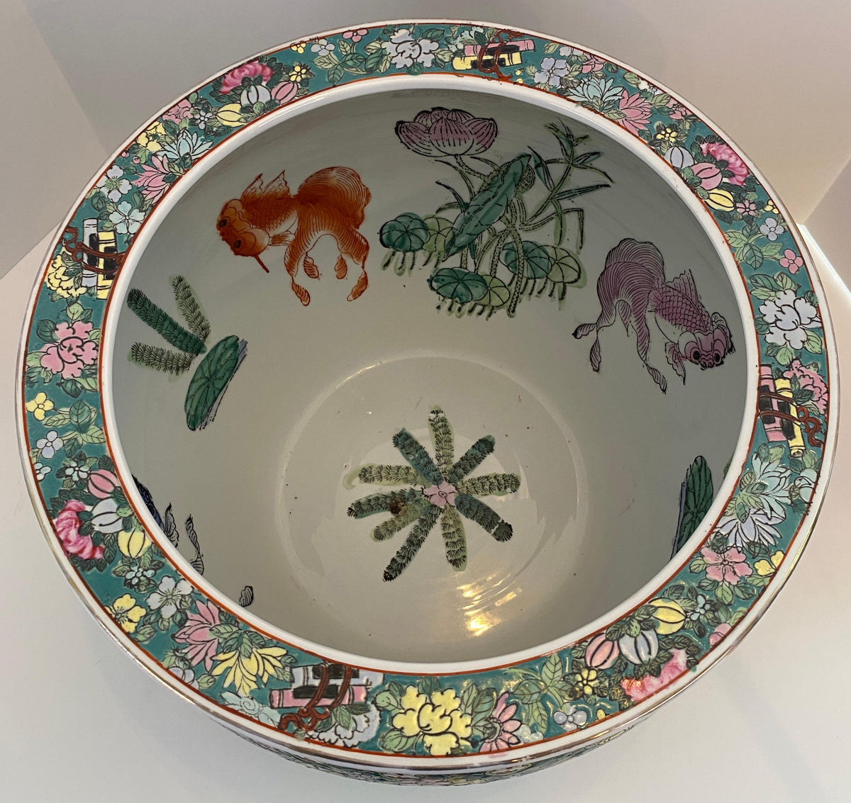 Chinese Famille Verte Style Porcelain Fish Bowl Jardinière Phoenix & Lotus, 20th — detail 6