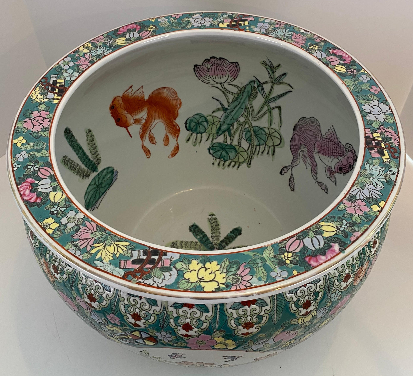 Chinese Famille Verte Style Porcelain Fish Bowl Jardinière Phoenix & Lotus, 20th — detail 4