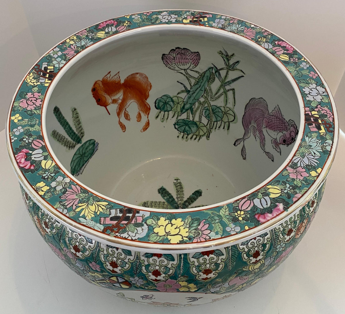 Chinese Famille Verte Style Porcelain Fish Bowl Jardinière Phoenix & Lotus, 20th — detail 4