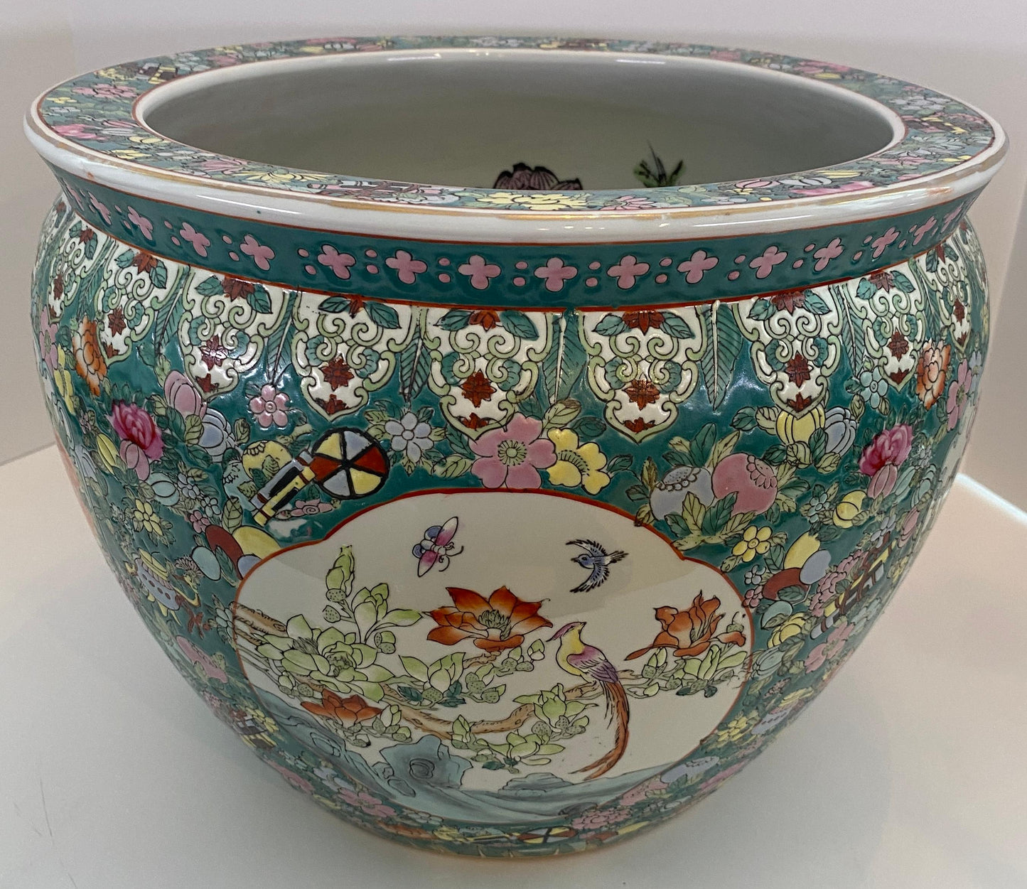 Chinese Famille Verte Style Porcelain Fish Bowl Jardinière Phoenix & Lotus, 20th — detail 5