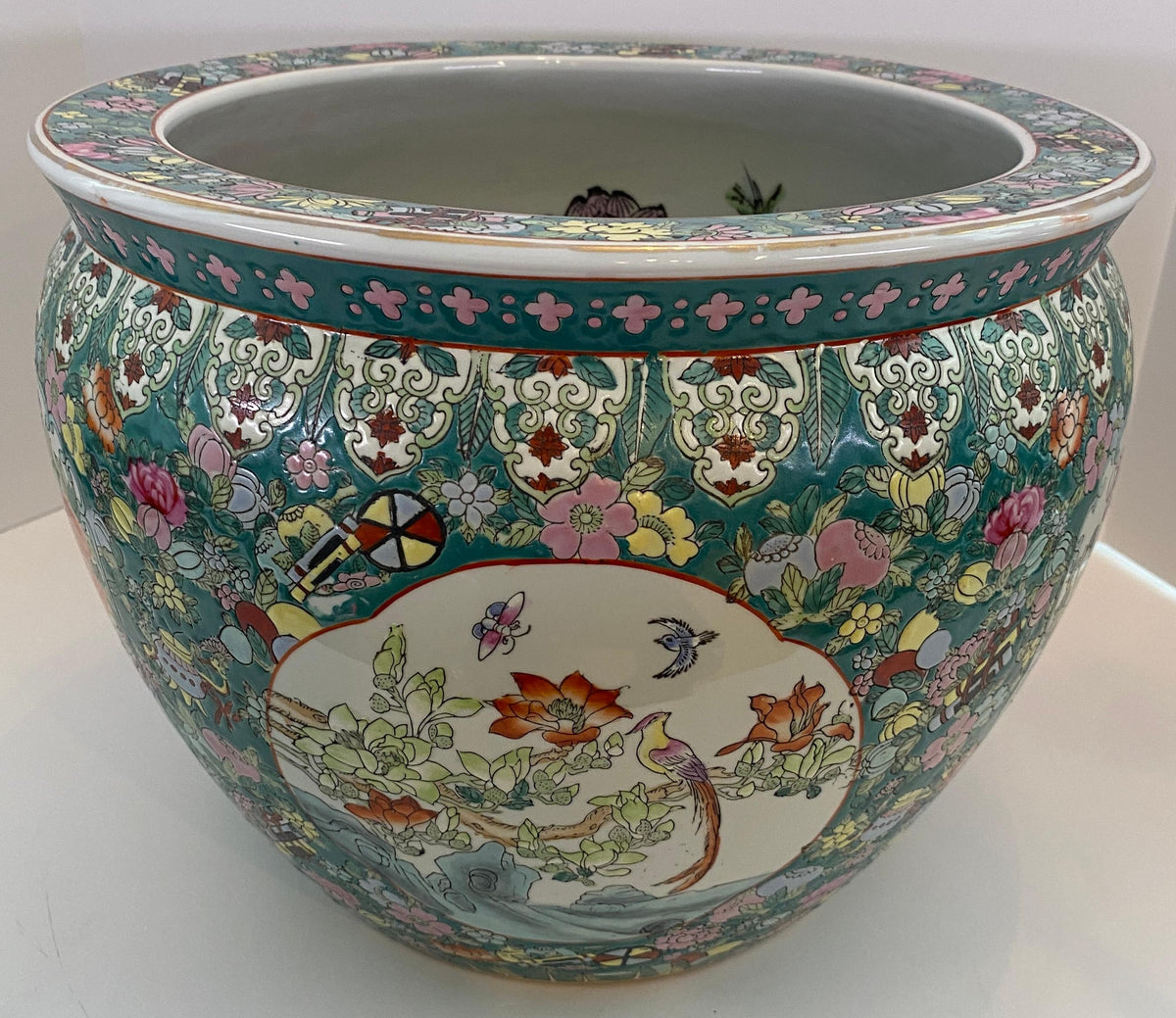 Chinese Famille Verte Style Porcelain Fish Bowl Jardinière Phoenix & Lotus, 20th — detail 5