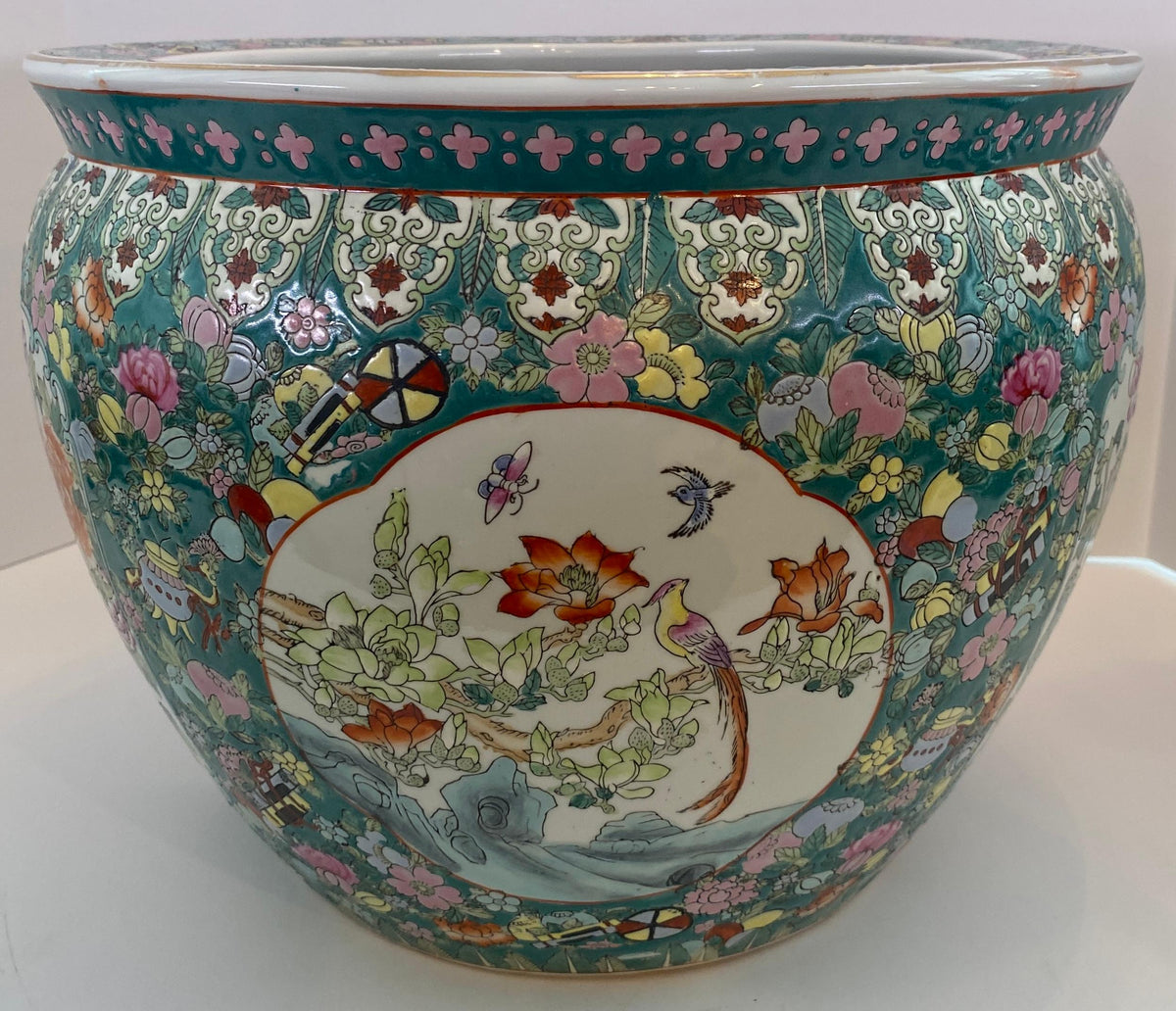 Chinese Famille Verte Style Porcelain Fish Bowl Jardinière Phoenix & Lotus, 20th — detail 3