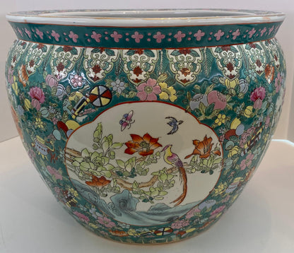 Chinese Famille Verte Style Porcelain Fish Bowl Jardinière Phoenix & Lotus, 20th — detail 3