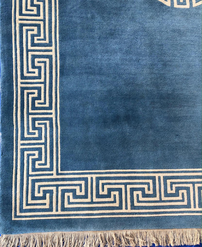 Stunning Blue and Beige Antique Collectible Ningxia or Ningshia Silk Area Rug — detail 2