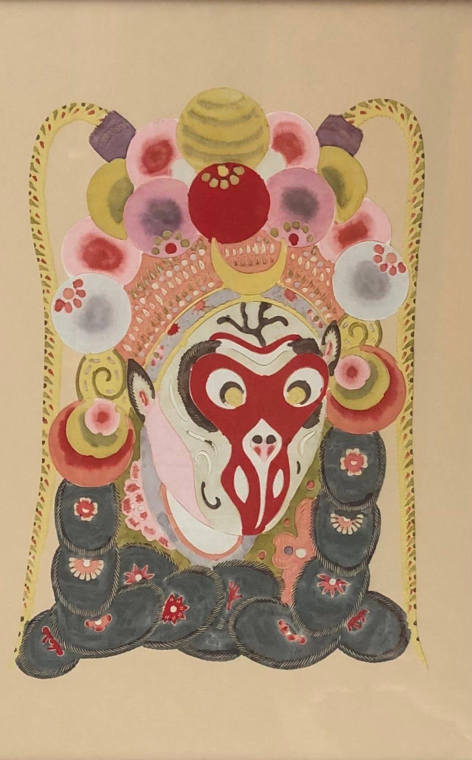 Large Wall Hanging Mixed Media of 5 Ceremonial Deity Masks — detail 5