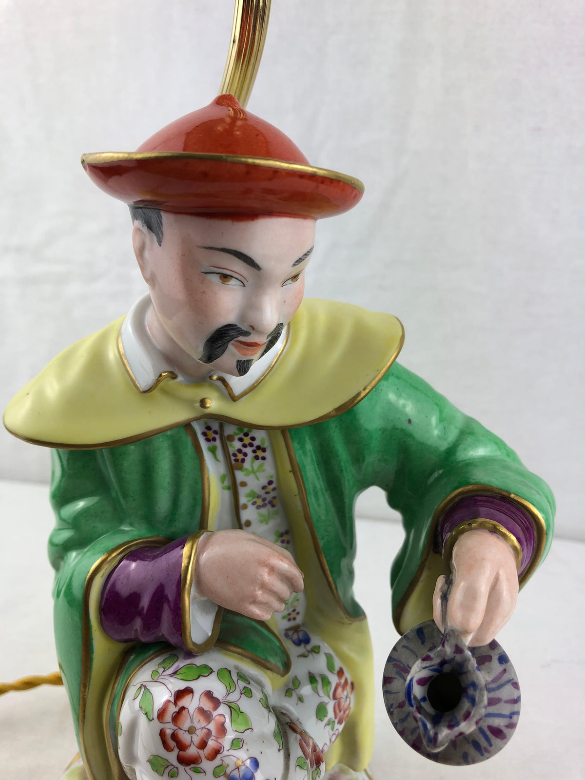 Hand-Painted French Porcelain Chinoiserie Table Lamp Attributed to J. Poncet — detail 8