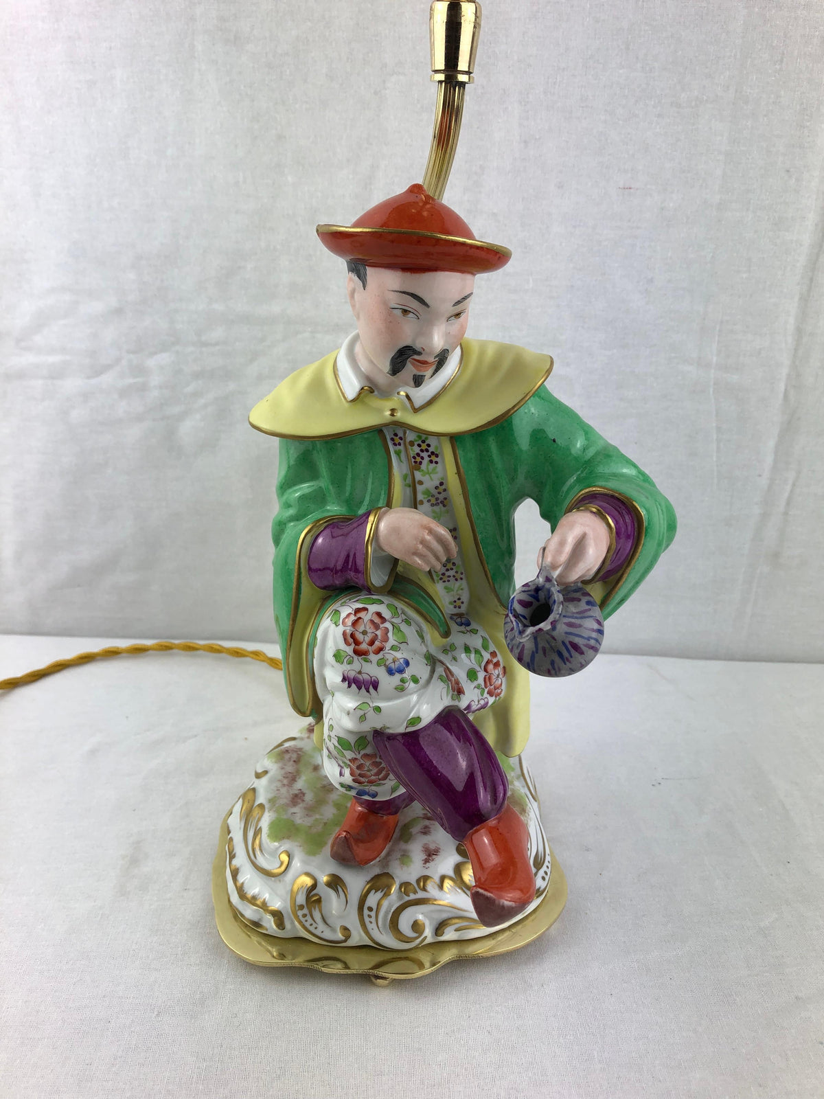 Hand-Painted French Porcelain Chinoiserie Table Lamp Attributed to J. Poncet — detail 2