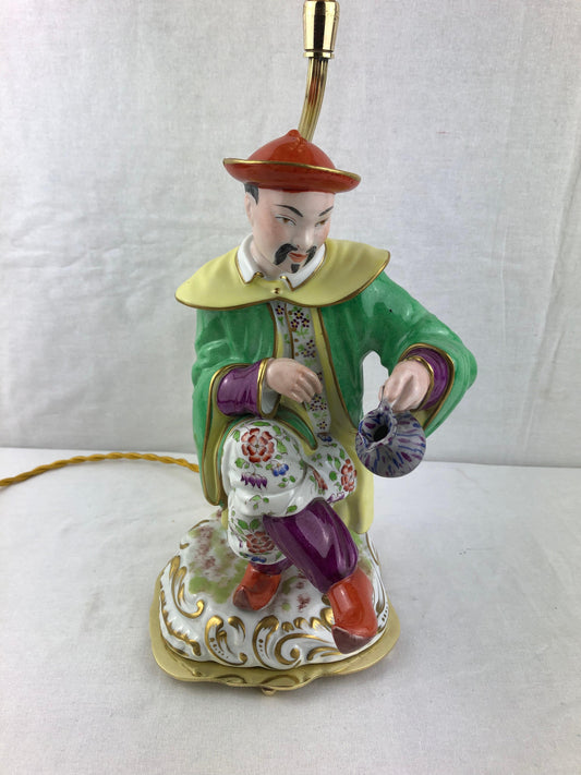 Hand-Painted French Porcelain Chinoiserie Table Lamp Attributed to J. Poncet — detail 2