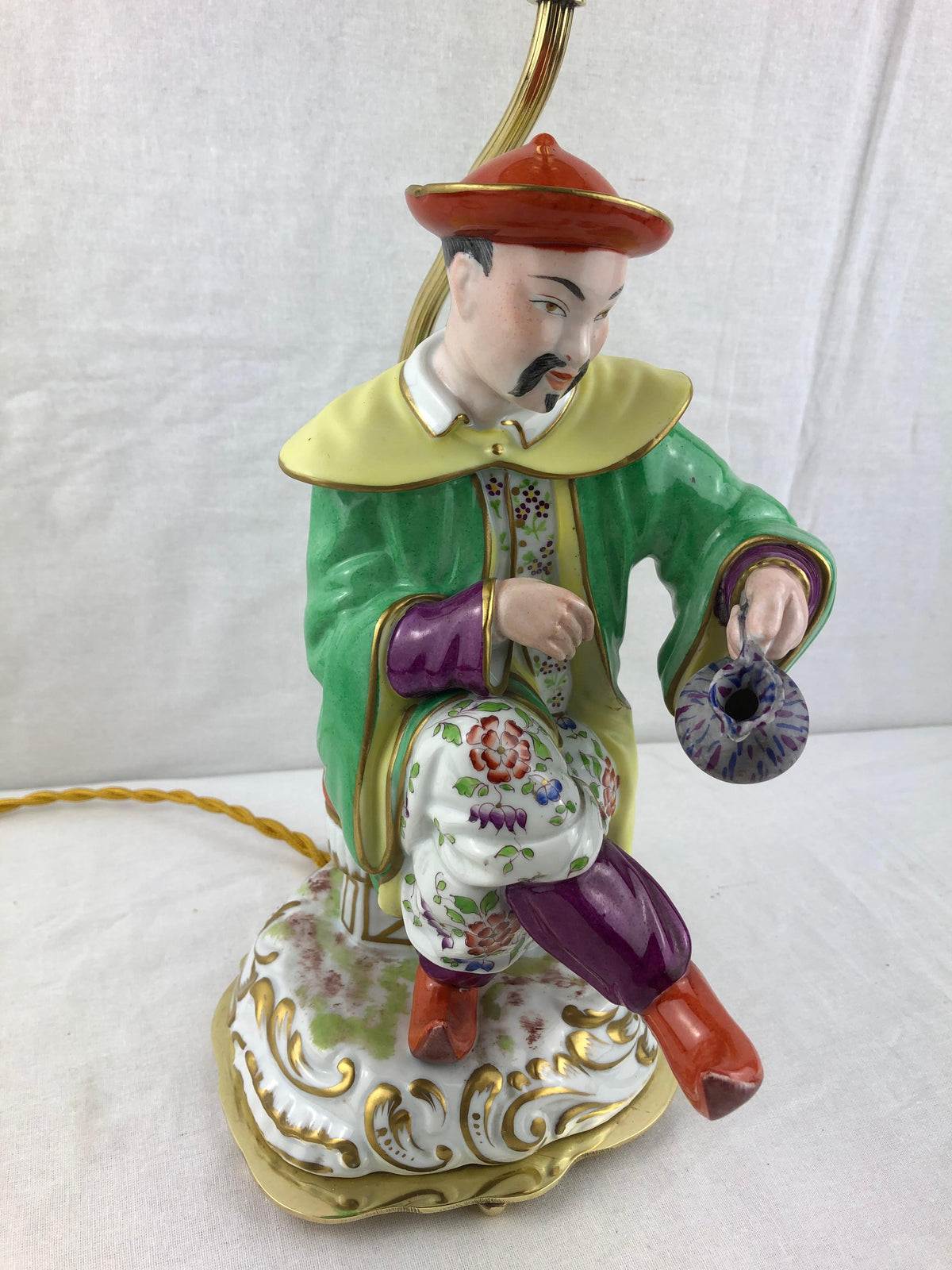 Hand-Painted French Porcelain Chinoiserie Table Lamp Attributed to J. Poncet — detail 3