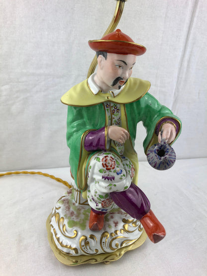 Hand-Painted French Porcelain Chinoiserie Table Lamp Attributed to J. Poncet — detail 3