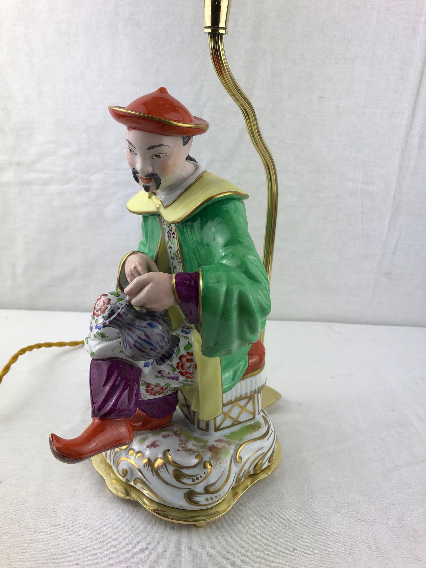 Hand-Painted French Porcelain Chinoiserie Table Lamp Attributed to J. Poncet — detail 4