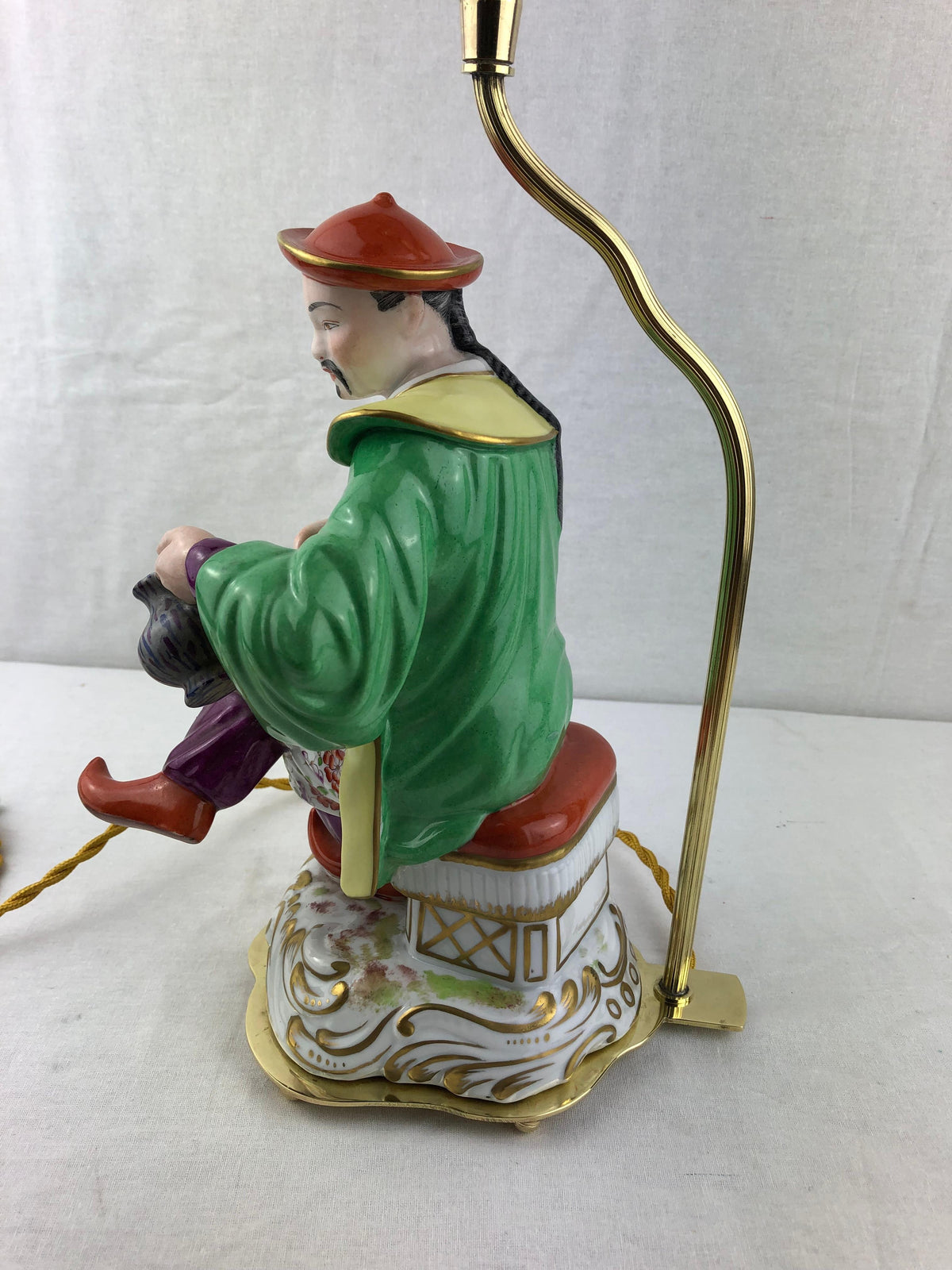 Hand-Painted French Porcelain Chinoiserie Table Lamp Attributed to J. Poncet — detail 5