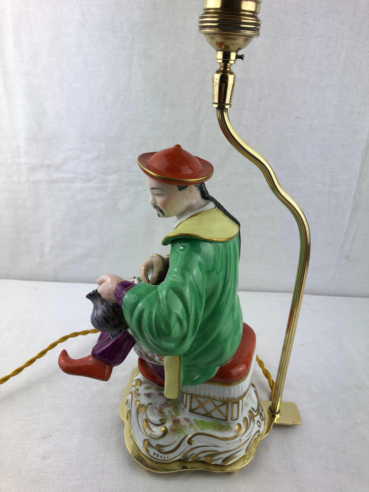 Hand-Painted French Porcelain Chinoiserie Table Lamp Attributed to J. Poncet — detail 6