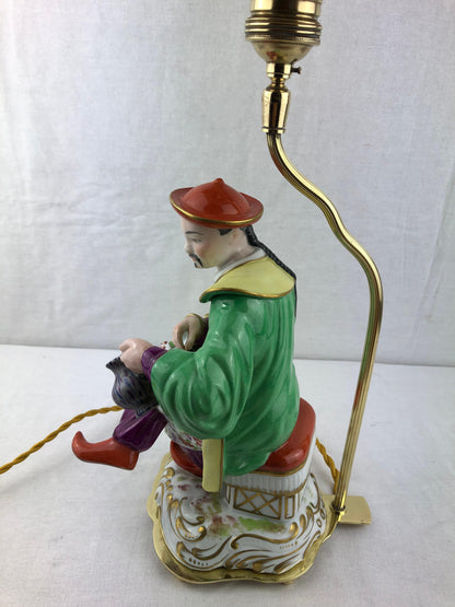 Hand-Painted French Porcelain Chinoiserie Table Lamp Attributed to J. Poncet — detail 6