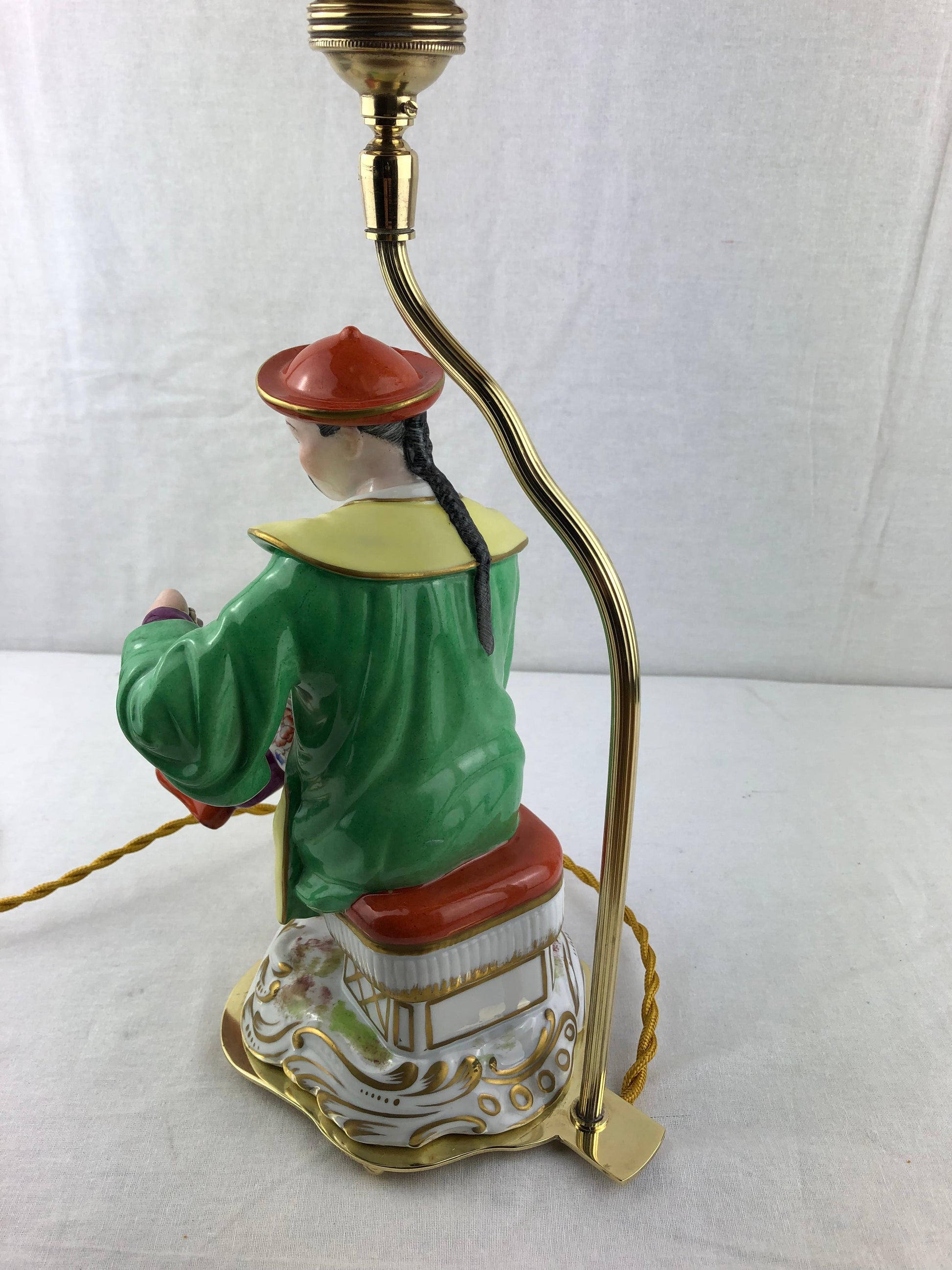 Hand-Painted French Porcelain Chinoiserie Table Lamp Attributed to J. Poncet — detail 7