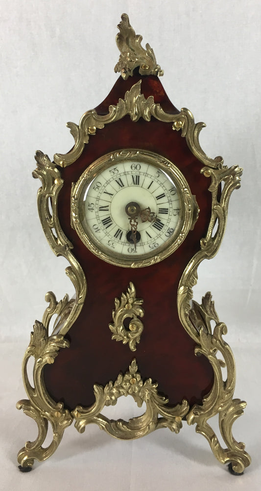 19th Century French Mantel Desk Clock Ormolu Mounts, Boulle Style