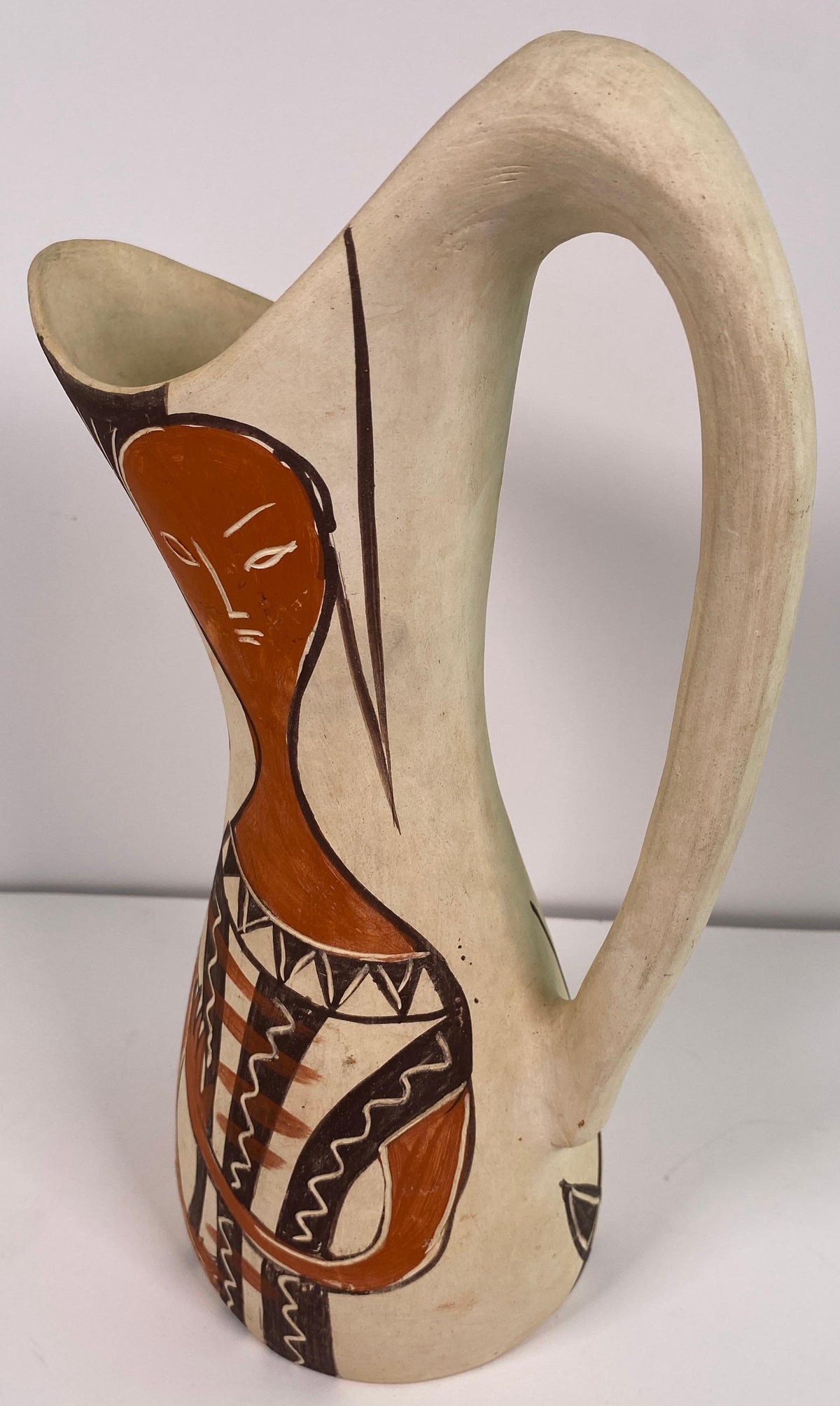 Julio Fajardo Colombian Modernist Ceramic Pitcher Vase, Figural Studio Pottery — detail 2