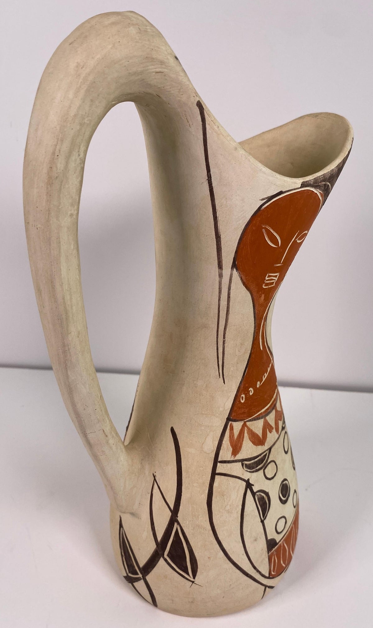 Julio Fajardo Colombian Modernist Ceramic Pitcher Vase, Figural Studio Pottery — detail 3