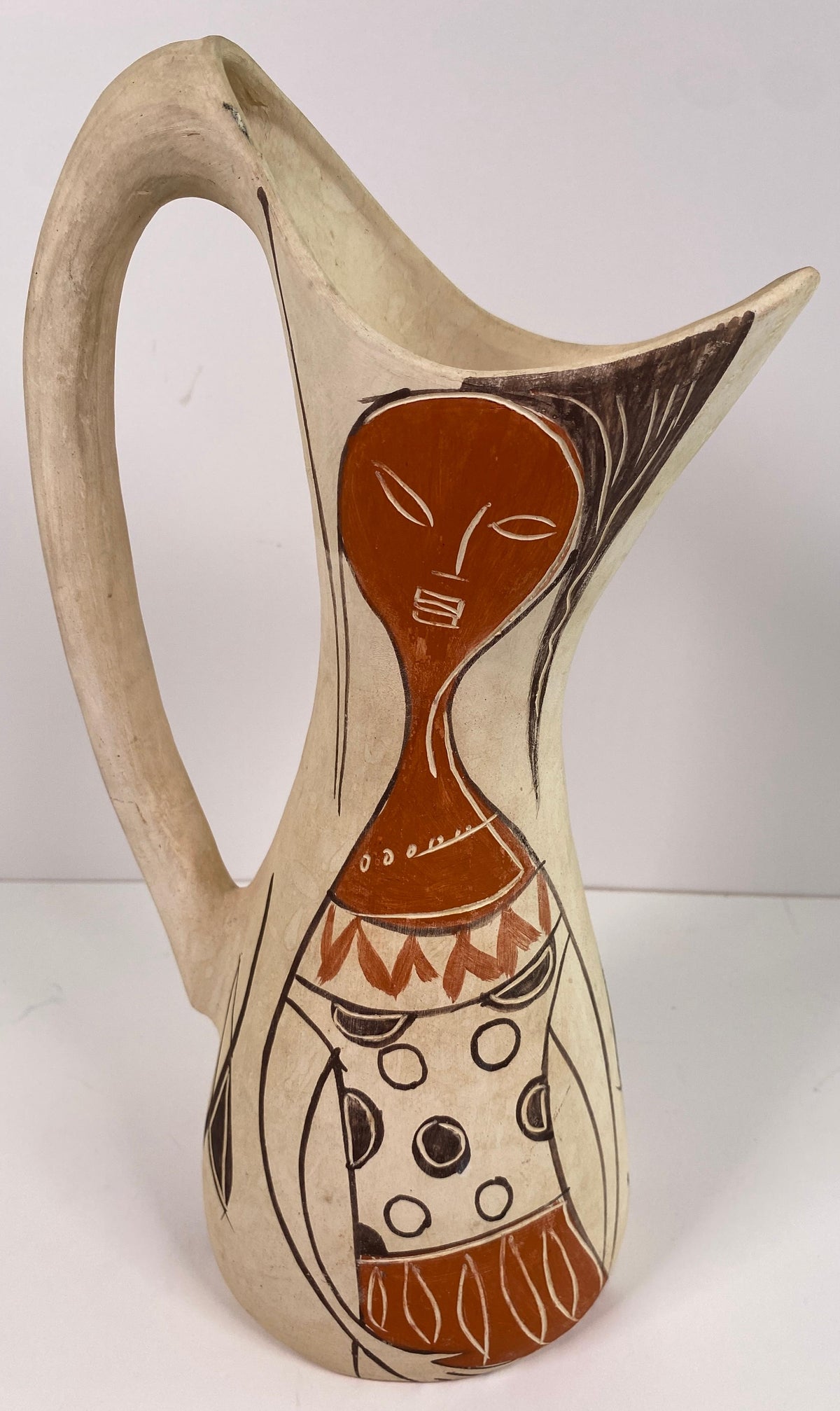 Julio Fajardo Colombian Modernist Ceramic Pitcher Vase, Figural Studio Pottery — detail 5