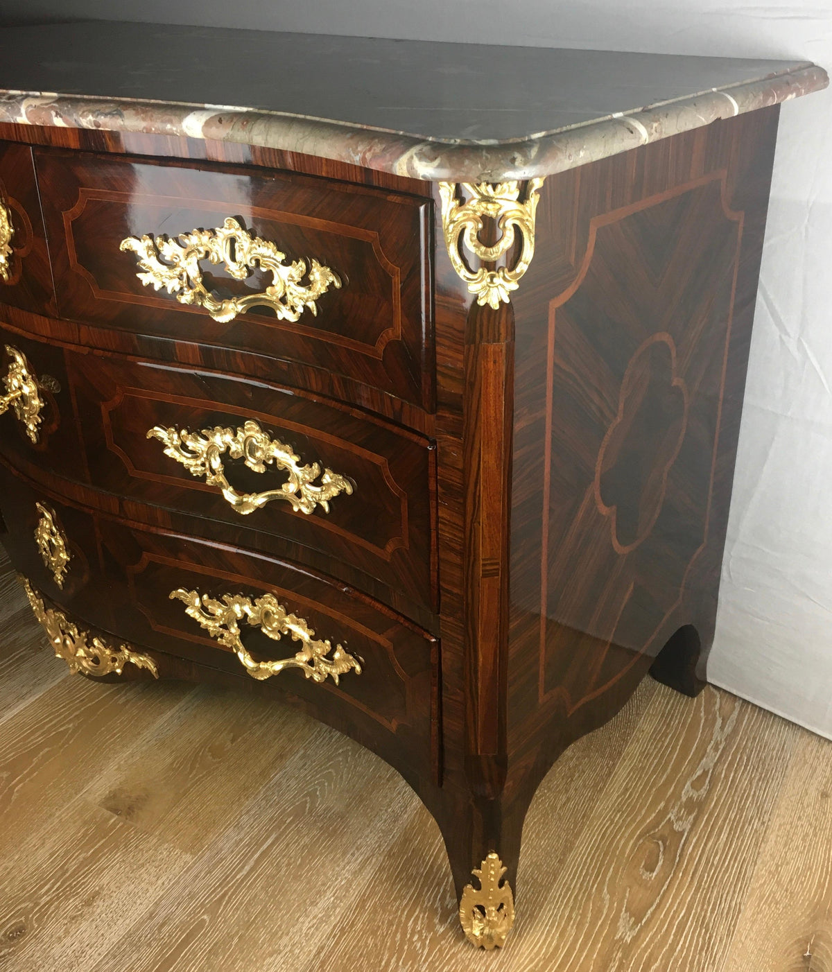 18th Century Louis XV Style Ormolu Mounted Bronze Bombe Commode, Stamped — detail 4