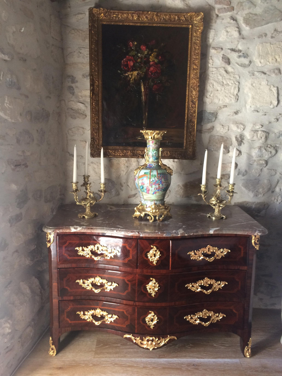 18th Century Louis XV Style Ormolu Mounted Bronze Bombe Commode, Stamped — detail 10