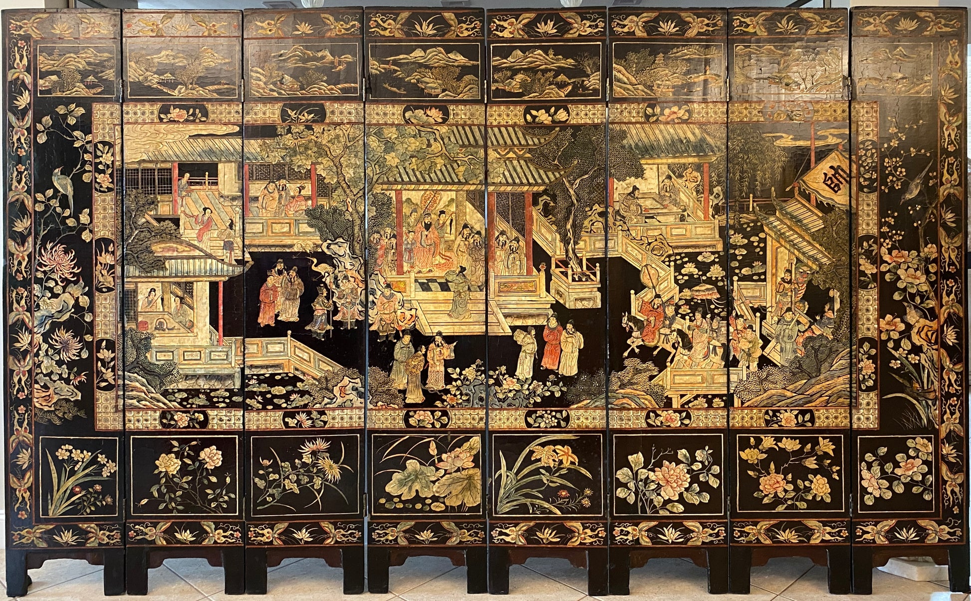 Chinese Qing Eight Panel Screen Early 19th Century Coromandel