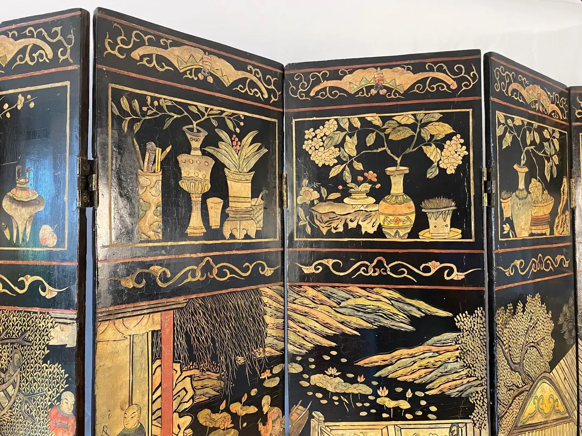 Chinese Qing Eight Panel Screen Early 19th Century Coromandel — detail 4