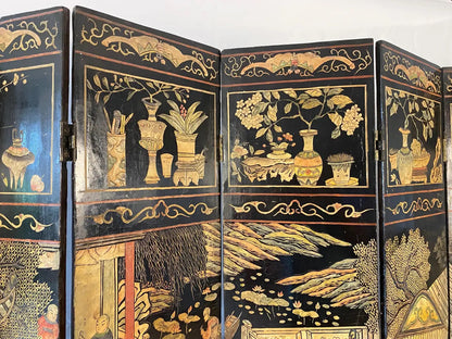 Chinese Qing Eight Panel Screen Early 19th Century Coromandel — detail 4