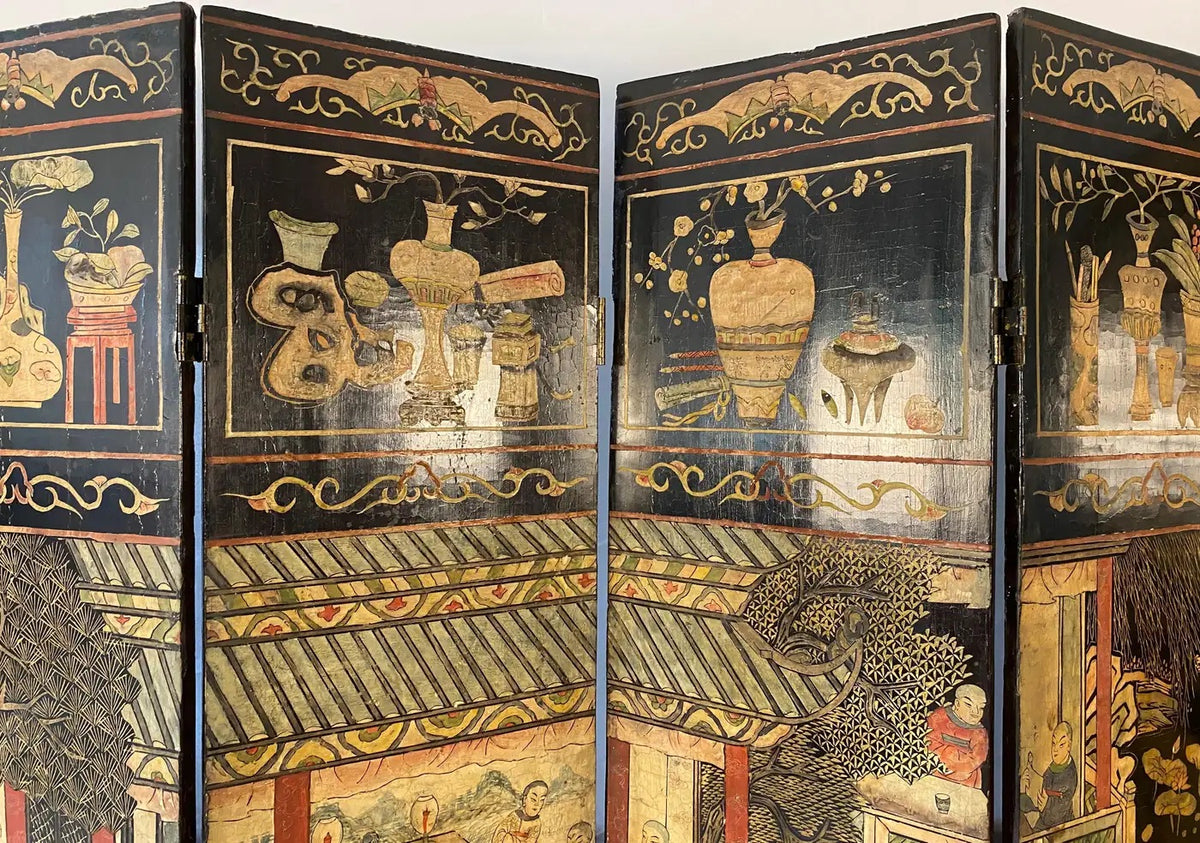 Chinese Qing Eight Panel Screen Early 19th Century Coromandel — detail 6