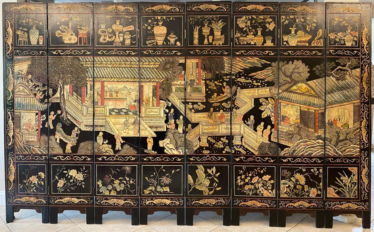 Chinese Qing Eight Panel Screen Early 19th Century Coromandel — detail 10