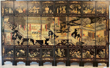 Chinese Qing Eight Panel Screen Early 19th Century Coromandel — detail 10