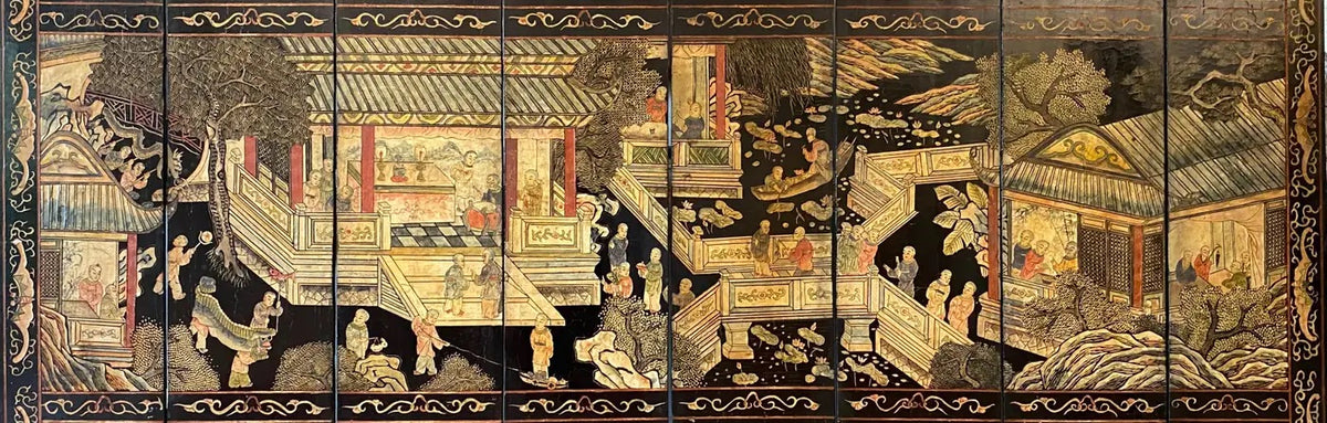 Chinese Qing Eight Panel Screen Early 19th Century Coromandel — detail 9