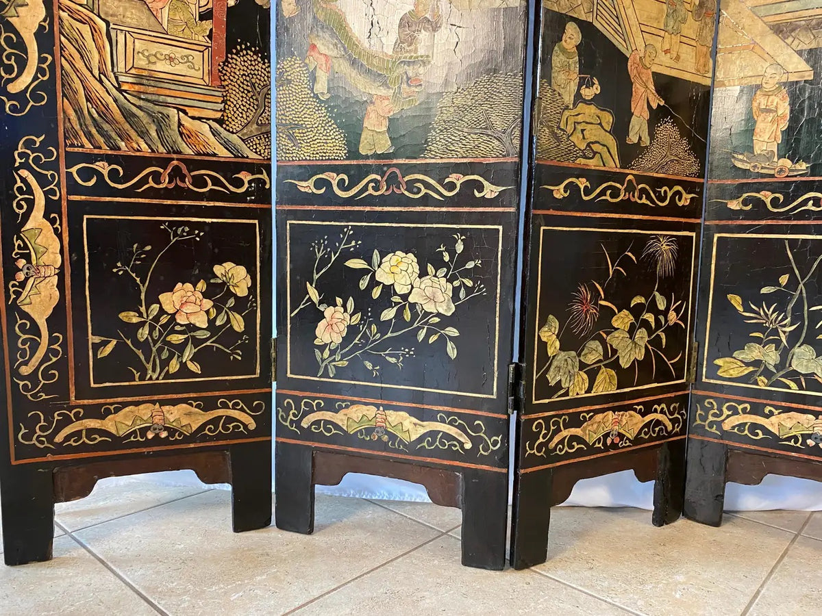 Chinese Qing Eight Panel Screen Early 19th Century Coromandel — detail 8