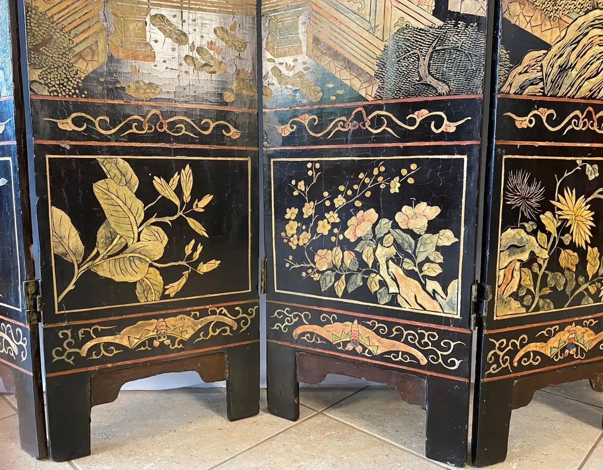 Chinese Qing Eight Panel Screen Early 19th Century Coromandel — detail 7