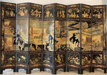 Chinese Qing Eight Panel Screen Early 19th Century Coromandel — detail 2