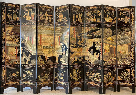 Chinese Qing Eight Panel Screen Early 19th Century Coromandel — detail 2