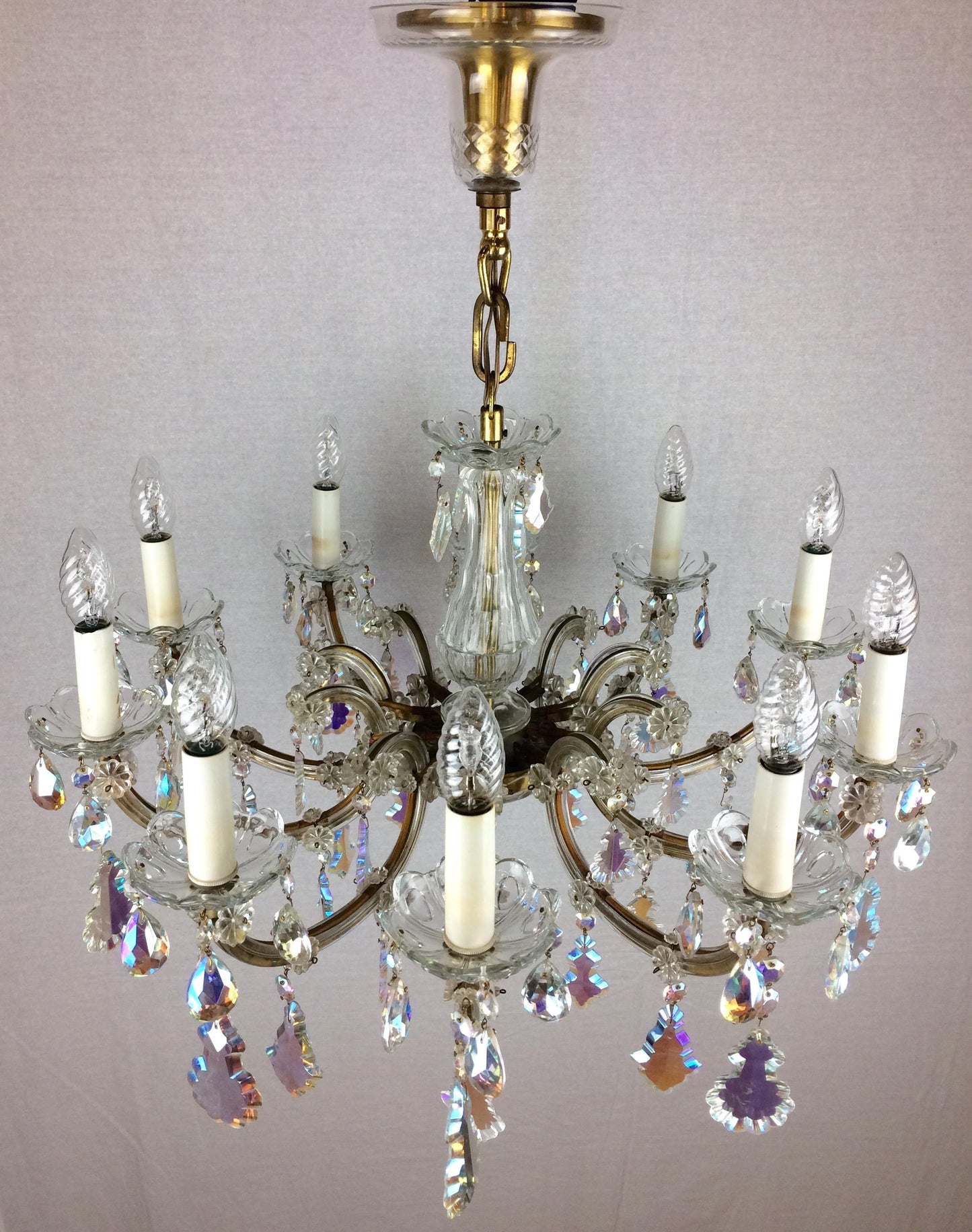 French Marie Theresa Chandelier with Colored Rock Crystals 10 Arms — detail 6