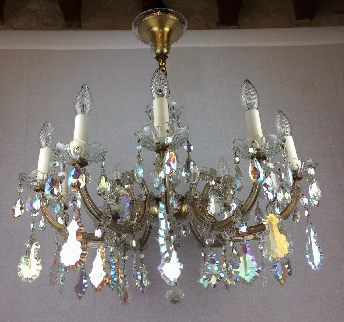 French Marie Theresa Chandelier with Colored Rock Crystals 10 Arms — detail 5